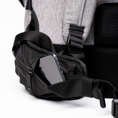 Hip belt pocket holds a phone on the Khmer Explorer Travel backpack